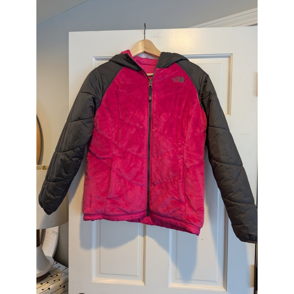 The North Face Fleece Nylon Reversible Hooded Puffer Jacket Coat Girls Sz XL 18